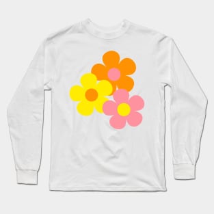 60's Flower Power Pop Flowers in Orange, Pink and Yellow Long Sleeve T-Shirt